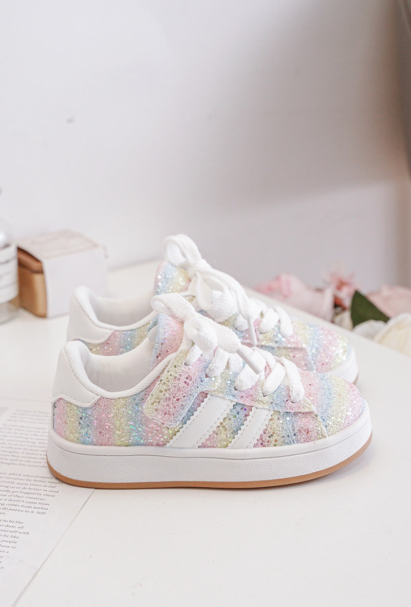 adidas gazelle silver green womens Girls Rainbow Glitter Multi Colour Gum Sole Fashion Sports Trainers – Kidz  Emporium