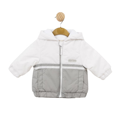Expertly designed for young boys, this lightweight hooded coat in a stylish grey and white colour is perfect for the upcoming Spring/Summer season. With a convenient zip fastening and pockets on either side, this coat is both practical and fashionable. Available in sizes 3 months to 5 years. Also available in blue & white colour.