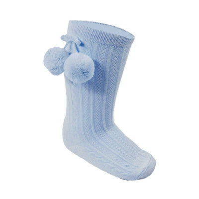 Blue Baby Knee High Length Pom Pom Socks | Baby Socks and Tights For Sale