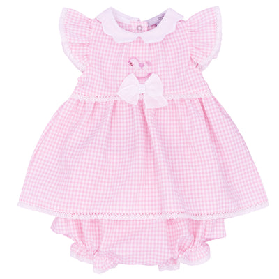 Blues Baby branded Girls Pink And White Gingham Check Summer Dress With Bloomer Shorts Set