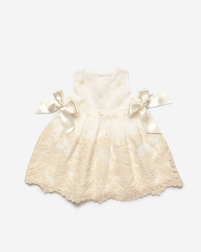 Juliana Girls Ivory Dress With Silk Satin Bow & Lace Detail - Online Spanish Baby & Children's Clothing Boutique