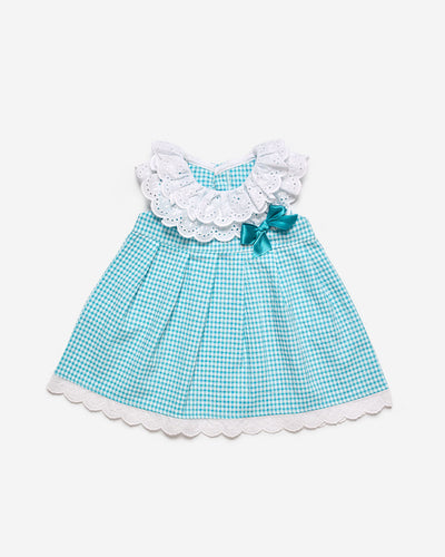Girls Turquoise & White Mini Check Summer Dress by Juliana - Spanish Baby Girls Dress