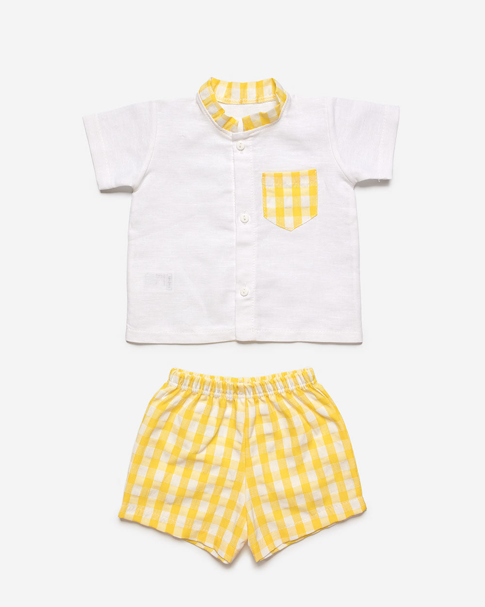 Boys Yellow White Two Piece Shirt And Shorts Set Traditional