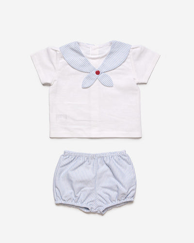 Boys Blue & White Pinstripe Sailor/Nautical Two Piece Shorts And Shirt Set - Traditional Baby Clothes