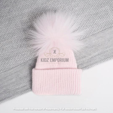 Baby Girls Pink Single Soft Fur/Pom Winter Hat 0-3 months & 3-12 months - Kidz Emporium 