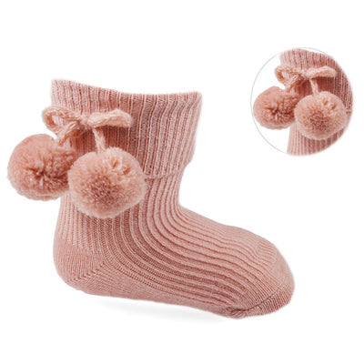 Soft Touch - Dusty Pink Ankle Pom Pom Socks - S121-RO - Kidz Emporium 