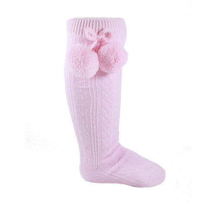 Pink Knee High Length Pom Pom Socks - Baby Pom Pom Socks For Sale - Baby Girls Pom Pom Socks - S47-P - Kidz Emporium 
