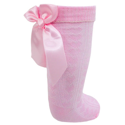 Soft Touch - Pink Knee High Length Socks with Large Bow - S41-P - Kidz Emporium 