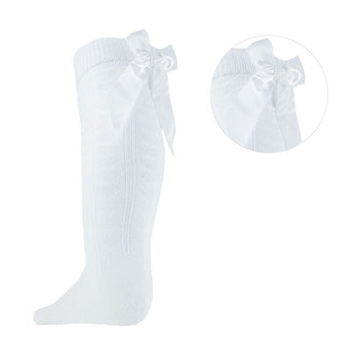 Soft Touch - White Knee High Length Socks with Large Bow - Girls Knee High Socks For Sale - S41-W - Kidz Emporium 