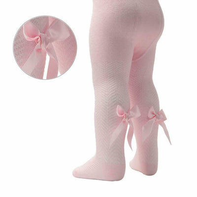 Soft Touch - Girl  Pink Chevron Tights with Long Bow - T120-P - Kidz Emporium 