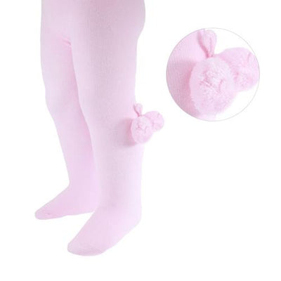 Soft Touch - Plain Pink Pom Pom Tights - T45-P - Kidz Emporium 