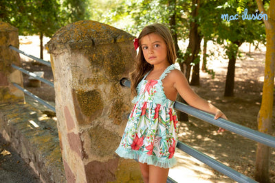 Girls Turquoise Floral Printed Sleeveless Summer Dress | Buy Sleeveless Summer Dresses For Girls | Kidz Emporium 