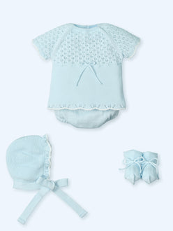 Luxury blue cotton-blend 4-piece baby outfit in Mac Ilusion gift box