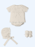 Baby boys natural cream four-piece knitted summer outfit with booties