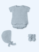 Mac Ilusion branded Baby boys blue breeze four-piece knitted summer outfit with chevron wave pattern