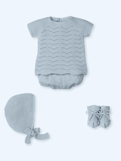 Mac Ilusion branded Baby boys blue breeze four-piece knitted summer outfit with chevron wave pattern