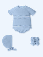 Spanish boutique baby boy blue knitted gift set with matching bonnet