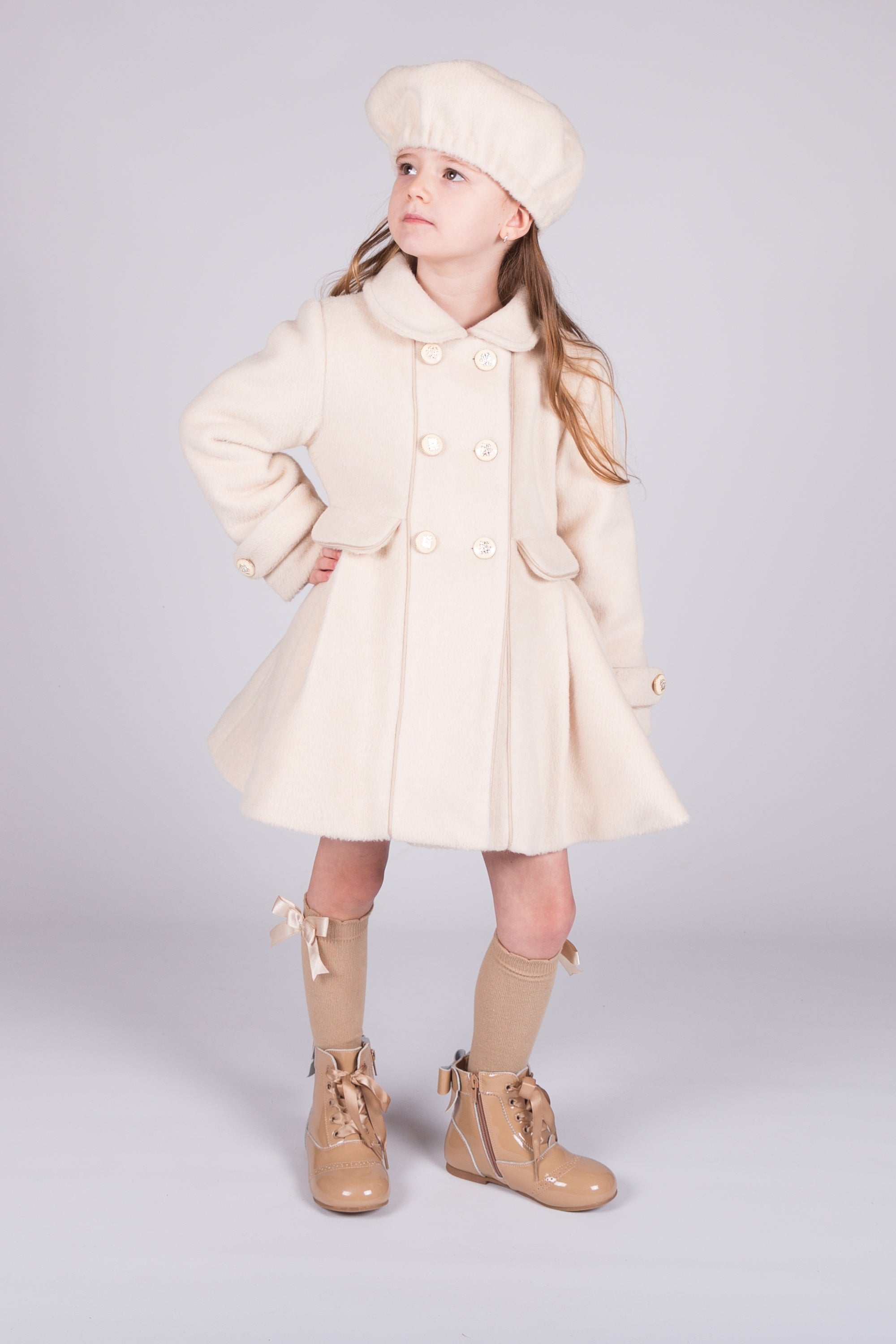 girls beige wool coat and beret hat set from Beau KiD