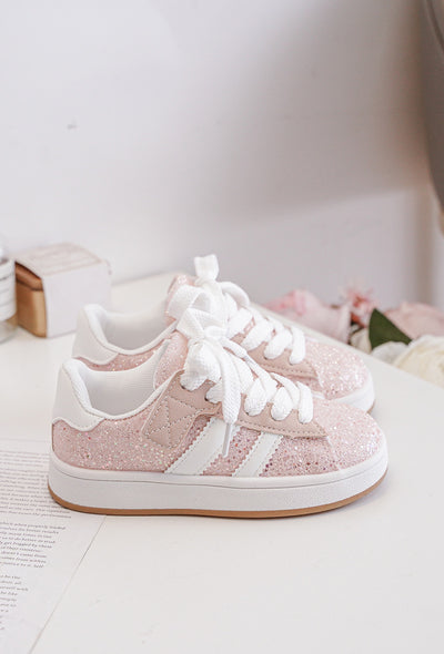 Discover the perfect combination of style and functionality with our girls pink glitter gum sole fashion sports trainers. Cute and trendy, these trainers feature a pink glitter design and a gum sole for added traction. Perfect for the spring/summer season, these trainers are available in infant size 3 up to a juniors size 3. Must-have addition to your little ones footwear collection!