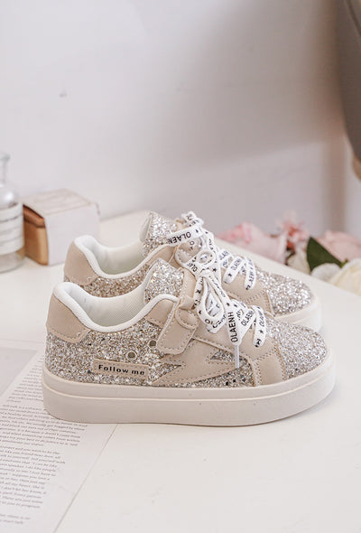 Elevating any outfit, our girls chunky sole gold glitter lace up fashion trainers add a touch of sparkle with the gold glitter and the chunky sole with lace up fastening. These fashion trainers, available in infant sizes 8 and go up to a junior size 3, are perfect for spring and summer season. Get ready to make a statement with our new arrivals.