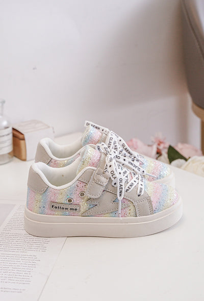 These girls chunky sole rainbow glitter lace up fashion trainers are a must-have for the upcoming spring and summer seasons. The chunky sole design provides both comfort and trendiness, while the multi-colour rainbow glitter detail adds a fun pop of colour. Available in sizes infant 8 and go up to a junior size 3.