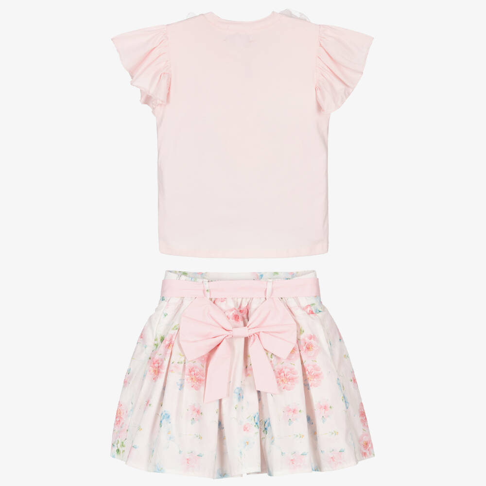 Detailed back view of the Beau Kid pink floral cotton dress, showcasing the elegant white sash tie and the concealed zip fastening for a smart summer finish