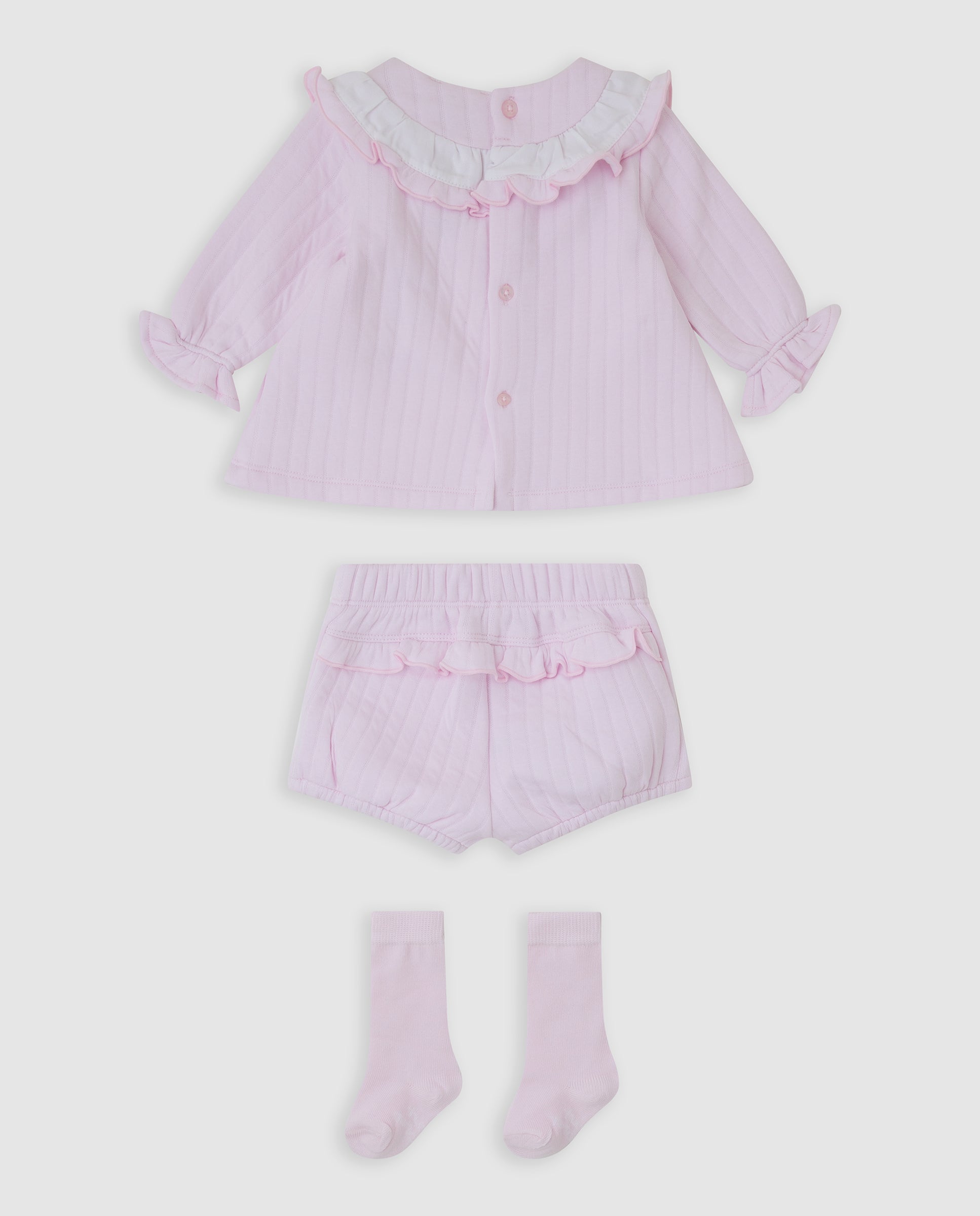 tutto piccolo girls pink frill back bloomers dress and socks set back view