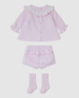 tutto piccolo girls pink frill back bloomers dress and socks set back view