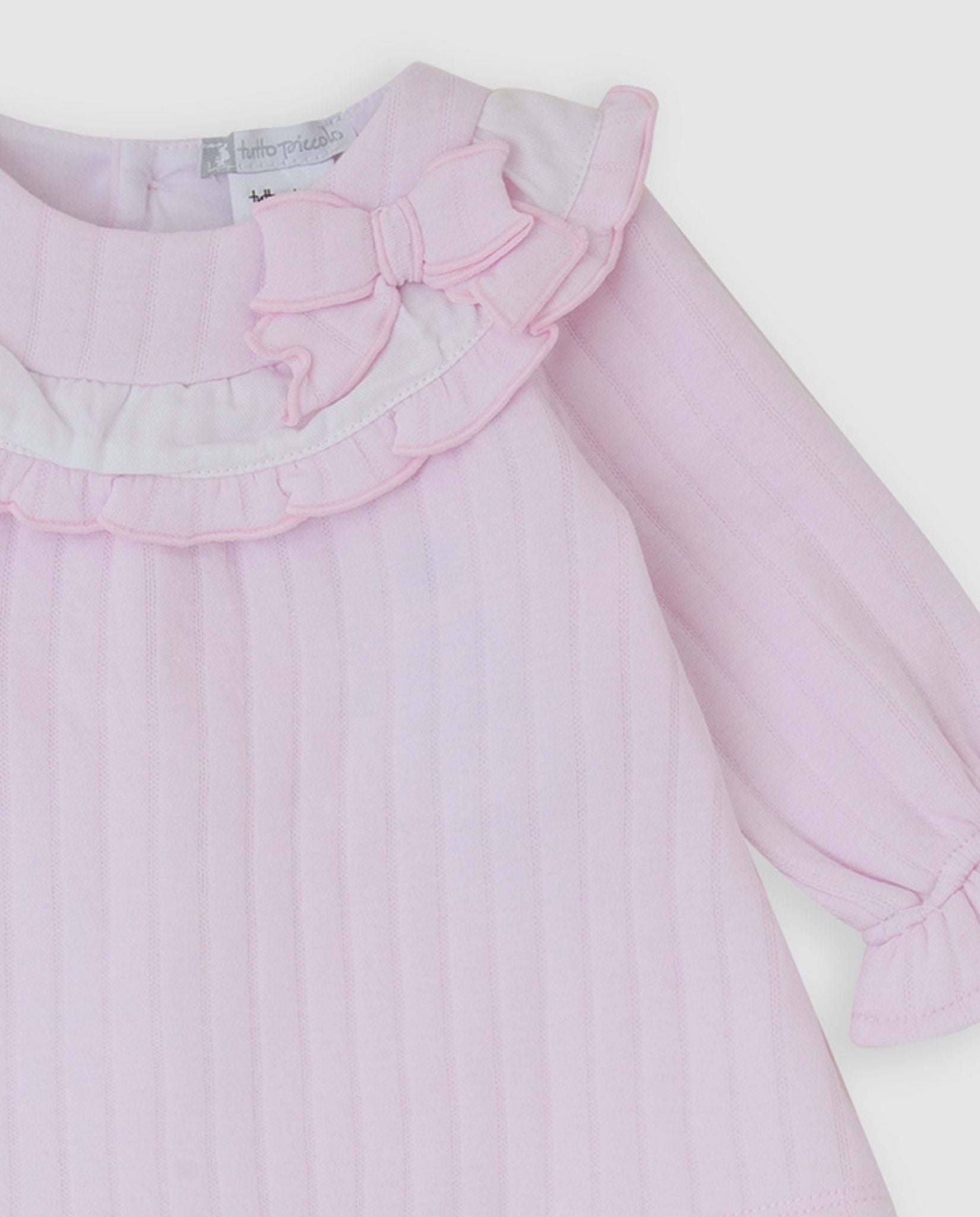 tutto piccolo girls pink ribbed dress ruffled peter pan collar bow close up