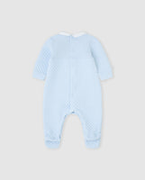 tutto piccolo boys sky blue quilted babygrow rear popper fastening back view