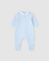 tutto piccolo boys sky blue quilted footed babygrow sleepsuit front view
