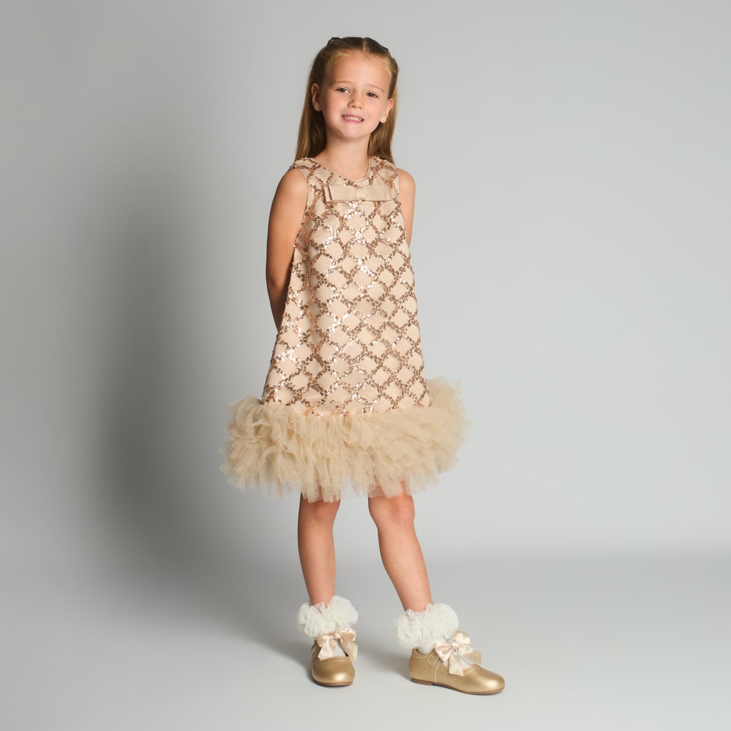 Beau Kid girls camel sequin dress cardigan set UK boutique