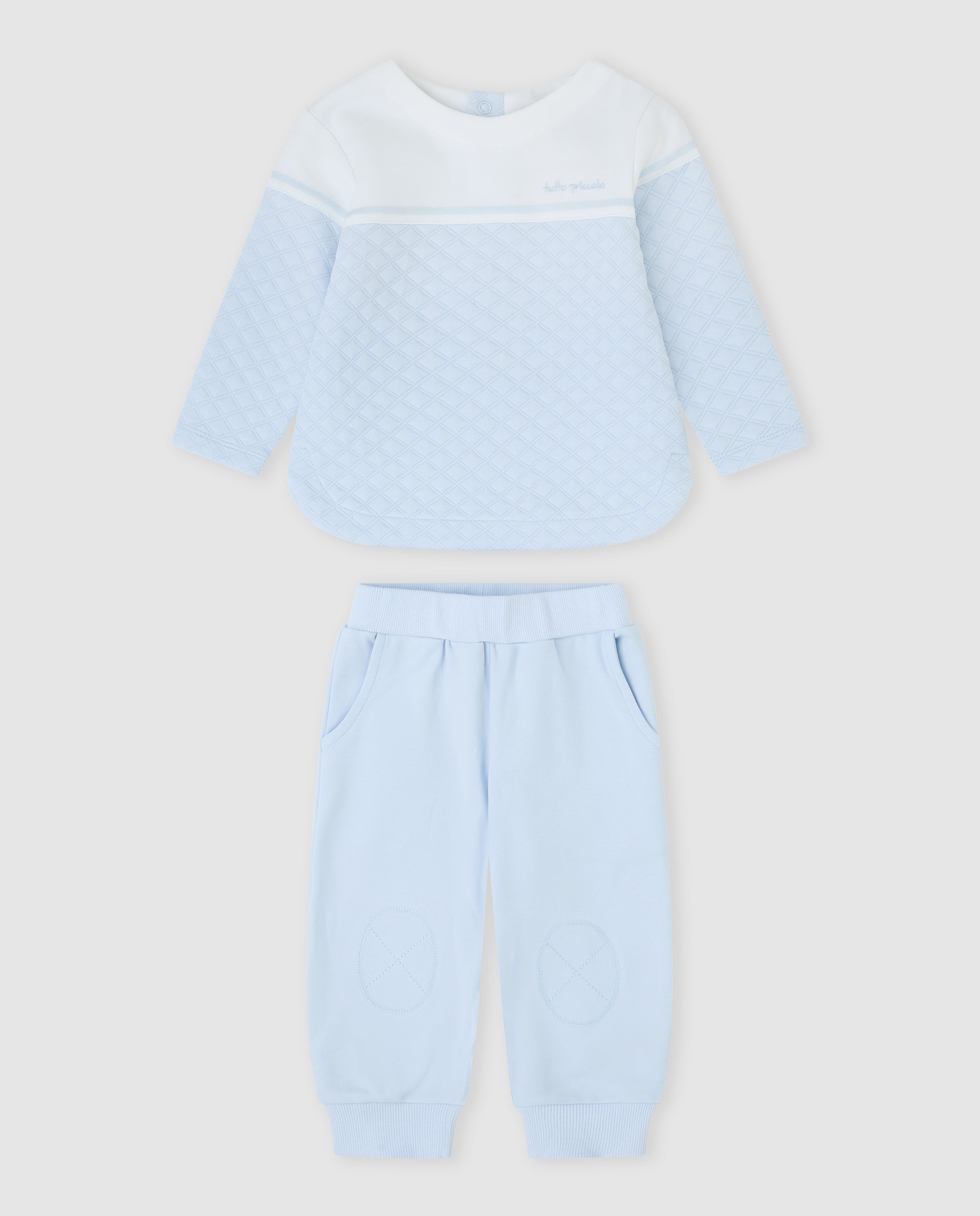 tutto piccolo boys sky blue waffle top and trousers 2 piece set front view
