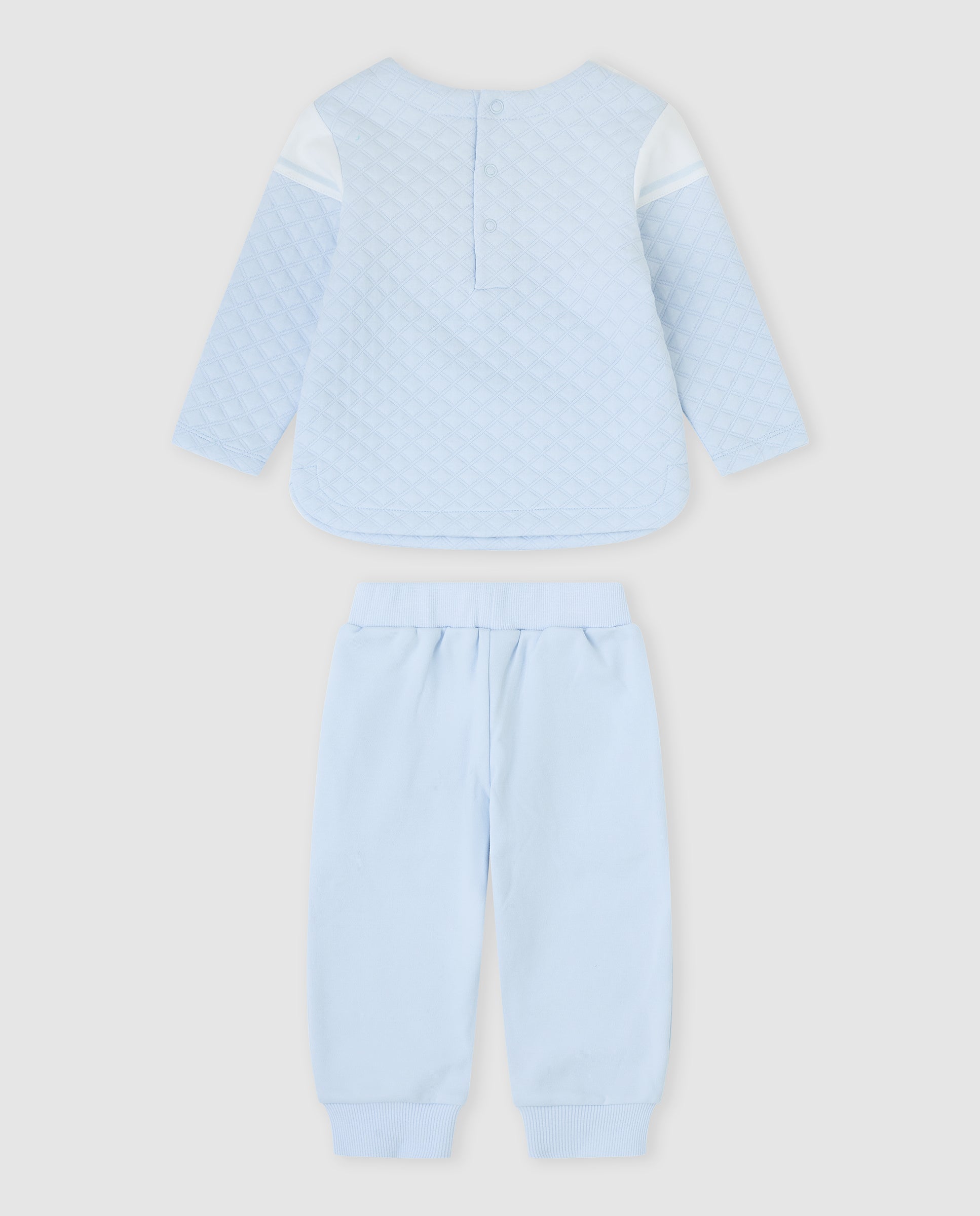 tutto piccolo boys pale blue waffle tracksuit rear popper fastening back view