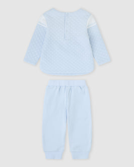 tutto piccolo boys pale blue waffle tracksuit rear popper fastening back view