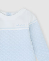 tutto piccolo boys sky blue waffle sweatshirt white yoke embroidered logo close up