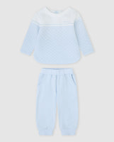 tutto piccolo boys sky blue waffle top and trousers 2 piece set front view