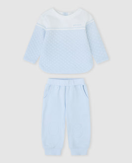 tutto piccolo boys sky blue waffle top and trousers 2 piece set front view