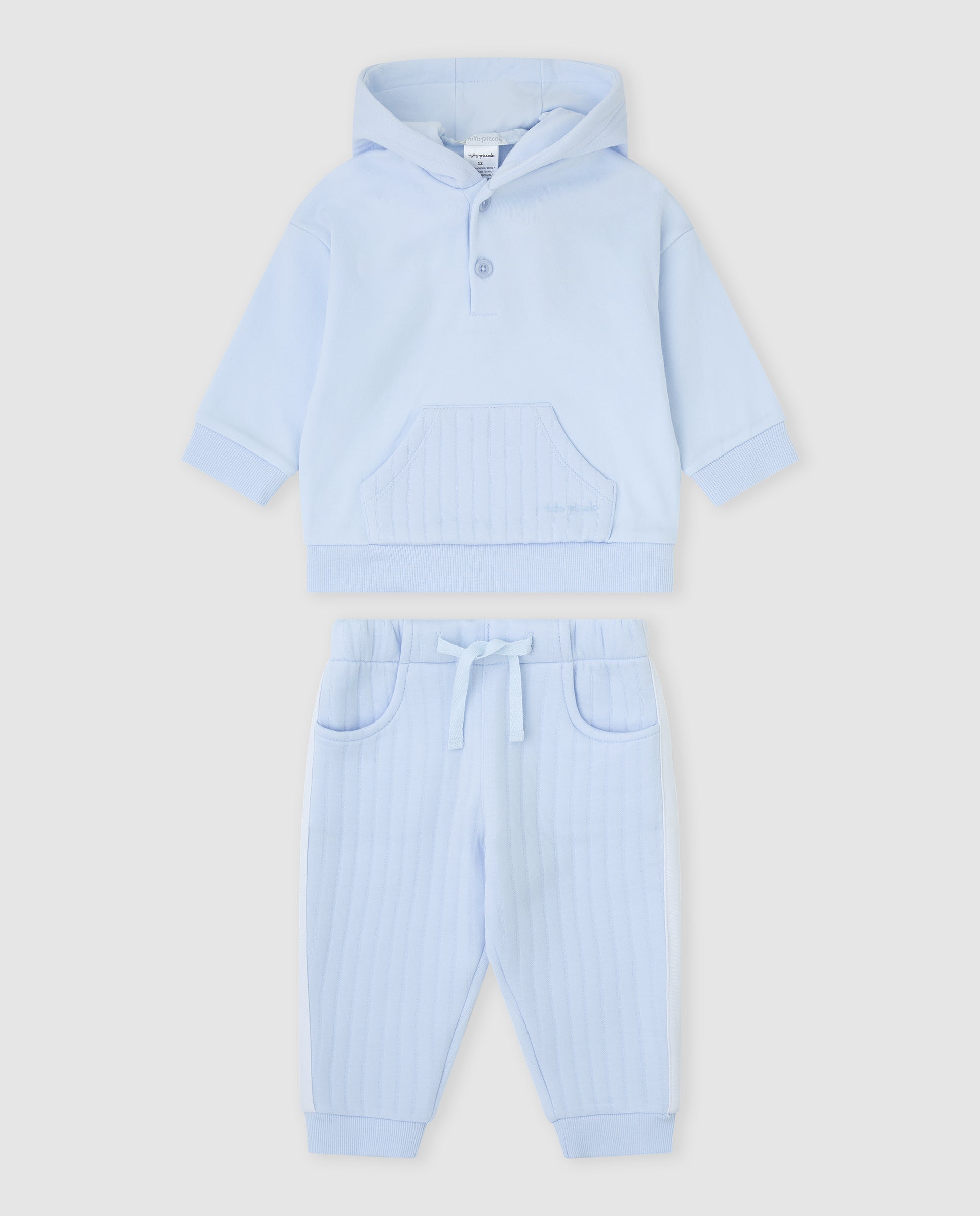 tutto piccolo boys sky blue hooded tracksuit hoodie and ribbed joggers set front view