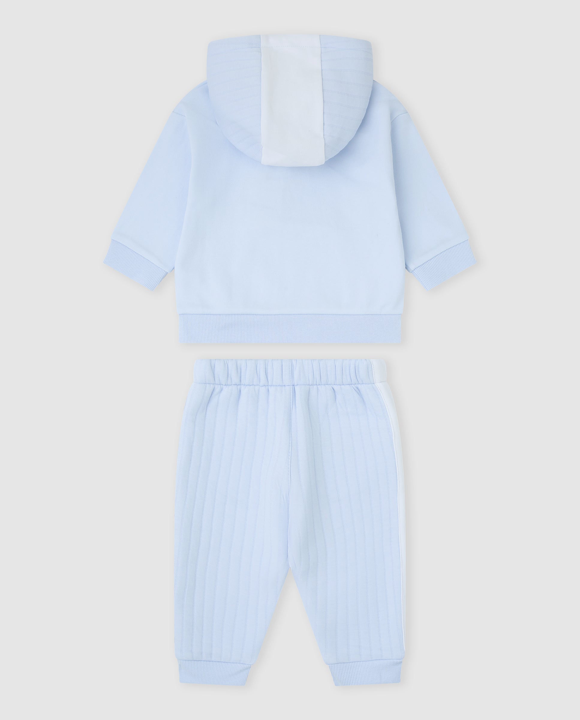 tutto piccolo boys pale blue hoodie white hood stripe panel back view