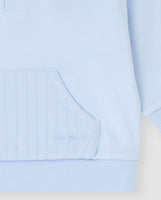 tutto piccolo boys sky blue ribbed kangaroo pocket and embroidered logo close up