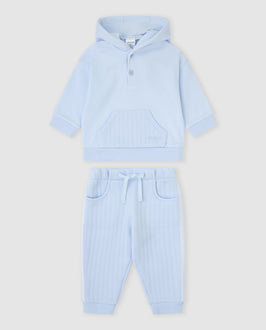 tutto piccolo boys sky blue hooded tracksuit hoodie and ribbed joggers set front view