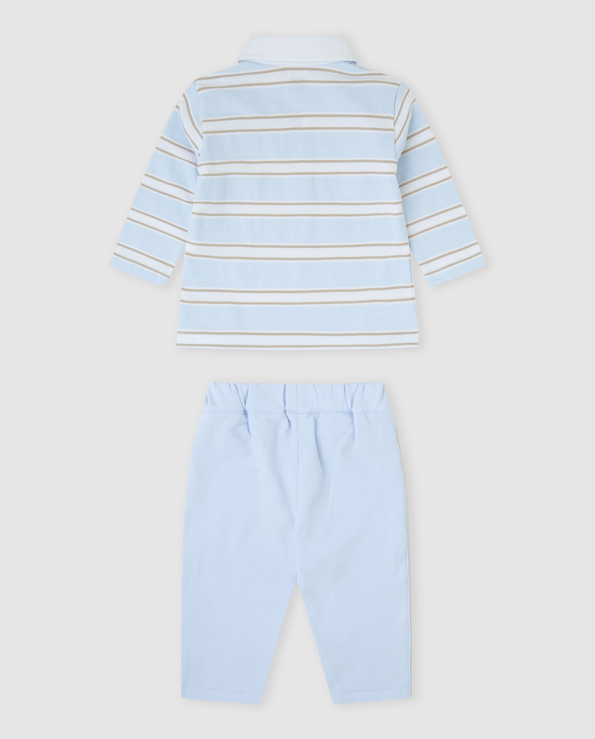 tutto piccolo boys pale blue striped long sleeve polo tracksuit back view