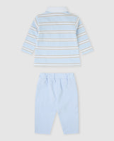 tutto piccolo boys pale blue striped long sleeve polo tracksuit back view