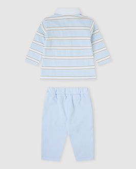tutto piccolo boys pale blue striped long sleeve polo tracksuit back view