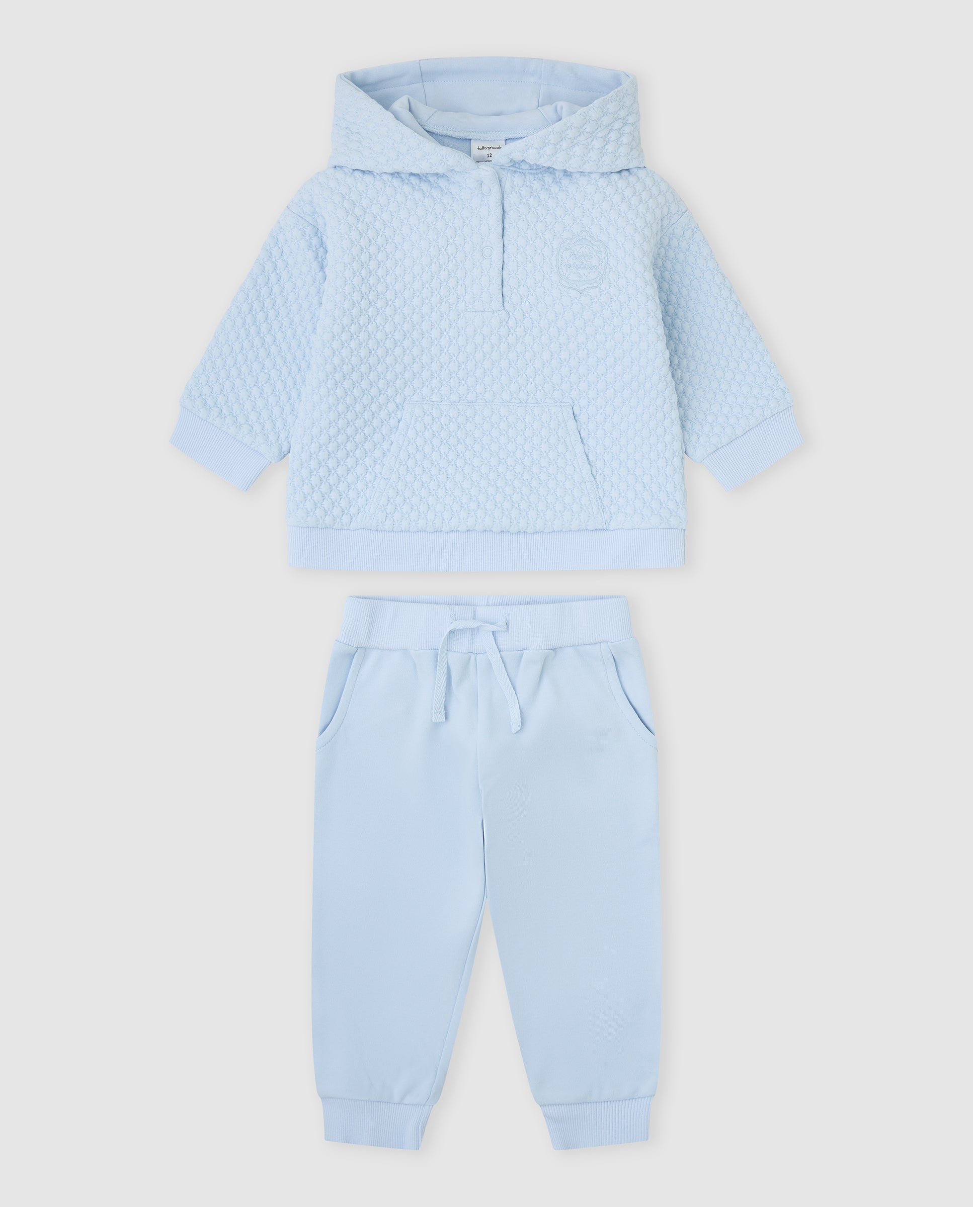 tutto piccolo boys pale blue hooded waffle tracksuit top and trousers set front view
