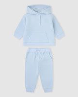 tutto piccolo boys pale blue hooded waffle tracksuit top and trousers set front view