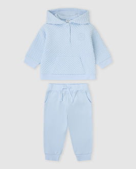 tutto piccolo boys pale blue hooded waffle tracksuit top and trousers set front view