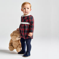 rapife boys navy red tartan romper model front view standing