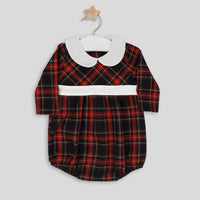 rapife boys navy tartan romper flat lay front view on hanger